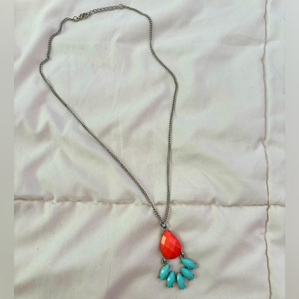 Coral and Turquoise Silver Necklace
